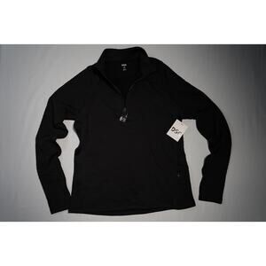 DSG Women Pure Black Run Grid 1/4 Zip Pullover Top Regular Size M Polyester NEW